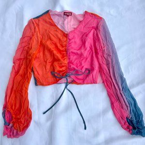 STAUD Pink Blossom Colorblock Crop Top Size M